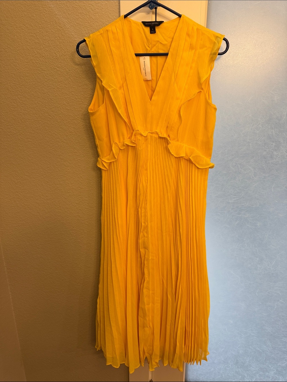 Banana Republic Bright Yellow Pleated Ruffle Midi Dress